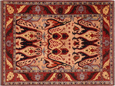 handmade Geometric Kargahi Tan Red Hand Knotted RECTANGLE 100% WOOL area rug 7x9